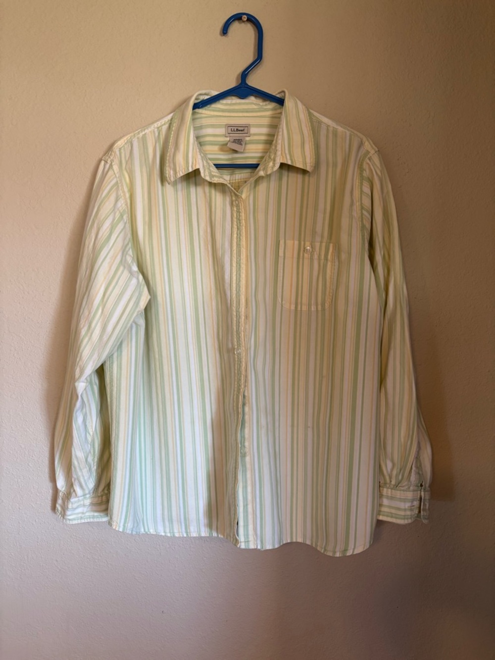 L.L. Bean Women’s Light Green Striped Button-Up Shirt